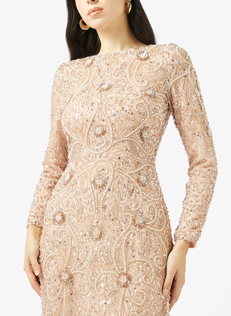 MARYISA Printed Crew Neck Pleated Maxi Dress - Image 3